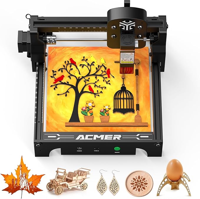 ACMER S1 Laser Engraver for Beginners, 6000mW Lazer Engraving Machine with 130x130mm Working Area, Laser Cutter for Wood, Acrylic, Leather, DIY Crafts & Small Business