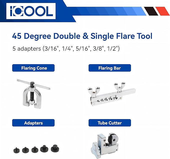ICOOL 25 ft 3/16" Zinc Coated Brake Line Flaring Tool Kit with 20 Fittings and 4 Unions Brake Line Fittings, Brake Line Kit with Tube Bender and Reamer