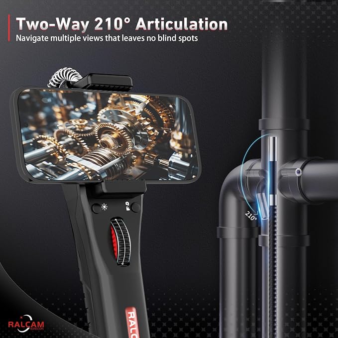 4-Way 360° Articulating Borescope 6.2mm + Endoscope Camera Compatible with iPhone & Android for Engine, Pipe & HVAC Inspection