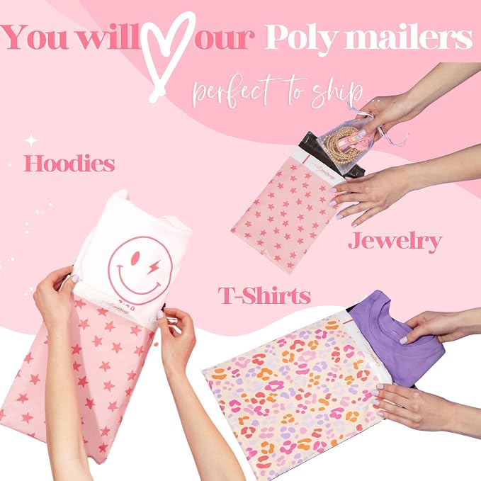 Pretty Package Store Poly Mailer 14.5x19, Pink Blooms Flowers, 100 Pack | Heavy Duty, Waterproof, Self Seal, Tear Resistant, Shipping Bags for Small Business Packaging, Bulk Mailing Envelopes
