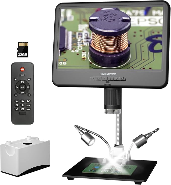 LM210 10.1'' LCD Coin Digital Microscope Full View for Error Coins, Soldering Microscope Camera for Electronics Repair, 260X Adults Coin Magnifier with Lights, 12.6'' Stand, 32G