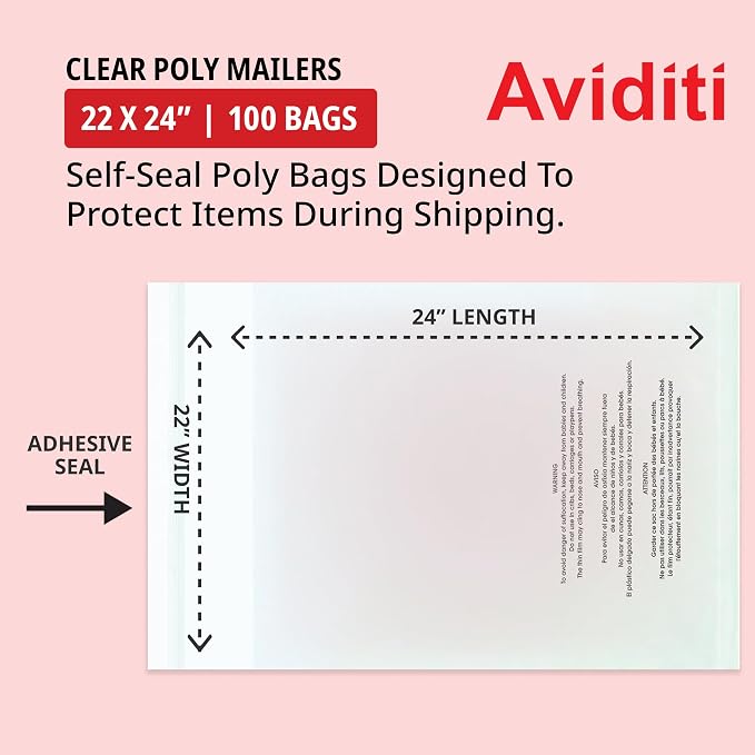 Large Clear Poly Bags with Suffocation Warning, Self-Seal 22" x 24" (100 Pack) - Resealable Plastic Packaging Bags for Clothing, Garments, Shipping, FBA & Home Business - by Poly Logic