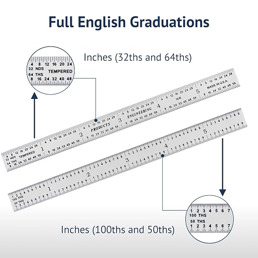 PEC Tools 6" Flexible Metal Ruler, Made from High-Quality Carbon Steel with Satin Chrome Finish, 16R Graduation (1/32", 1/64", 1/50", 1/100"), Trusted by Professionals, Made in USA