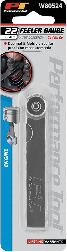 Performance Tool W80524 22-Piece Feeler Gauge Set with Decimal and Metric Sizes, Two Step Ground Blades