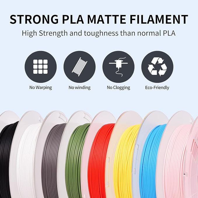 RAMBERY Matte PLA Filament Bundle 1.75mm, 8 Colors 3D Printer Filaments Dimensional Accuracy +/- 0.02mm, 8 Pack Multicolors Fit Most FDM Printers, 200gX8 Spools