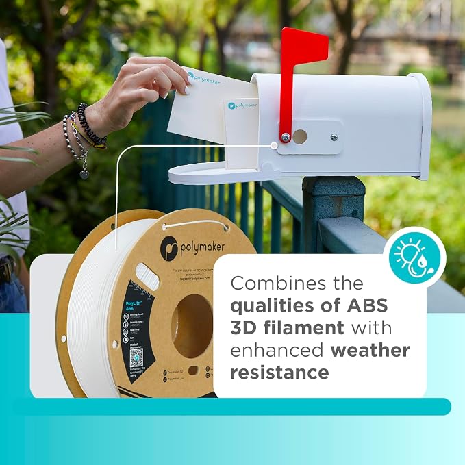 Polymaker ASA Filament 1.75mm White, 1kg ASA 3D Printing Filament, Heat & Weather Resistant - ASA 3D Printer Filament Perfect for Printing Outdoor Functional Parts