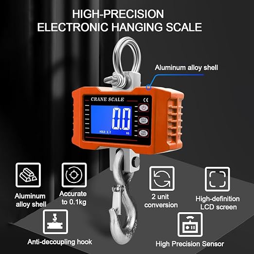 Tiandirenhe New Digital Crane Scale 2200lb/1000Kg Dual Power Options Hanging Scale Industrial Heavy Duty Crane Scale LCD Backlight for Farm,Deer,Livestock,Factory,Construction,Hunting CE Certified