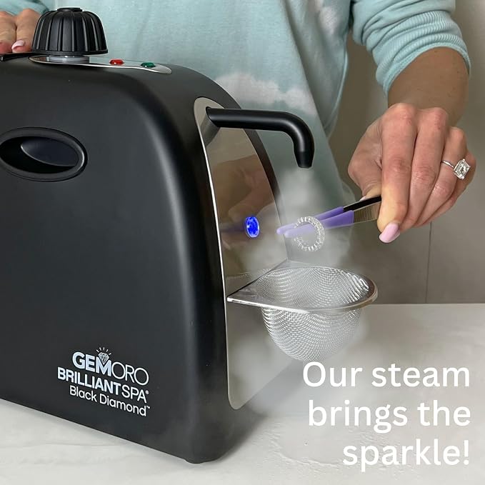 GemOro Jewelry Steam Cleaner | Black Diamond Brilliant Spa Personal Steam Cleaner | Professional Performance Machine for Rings Watches Glasses Earrings (Matte Black)