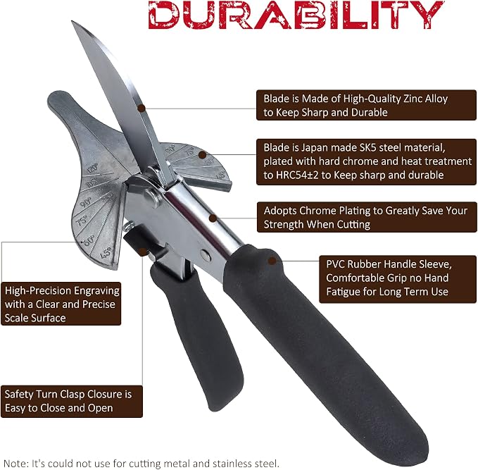 JAVIKA Multi Angle Miter Cutter, Wiring Duct Miter Shears Cutting for 45 To 120 Degree Angular Scissor Soft Wood, Plastic, PVC, Rubber Materials Moulding and Trim, Chamfer and Quarter Round Cutters