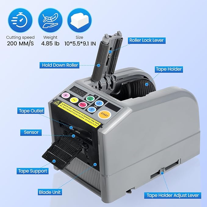 Ribbon Cutting Machine, Automatic Tape Dispenser 39.9 Inches Max Cut Length, Dual Manual and Auto Modes, Precision Cutting for Home, Business, School, Restaurant, Warehouse, Gift Wrapping