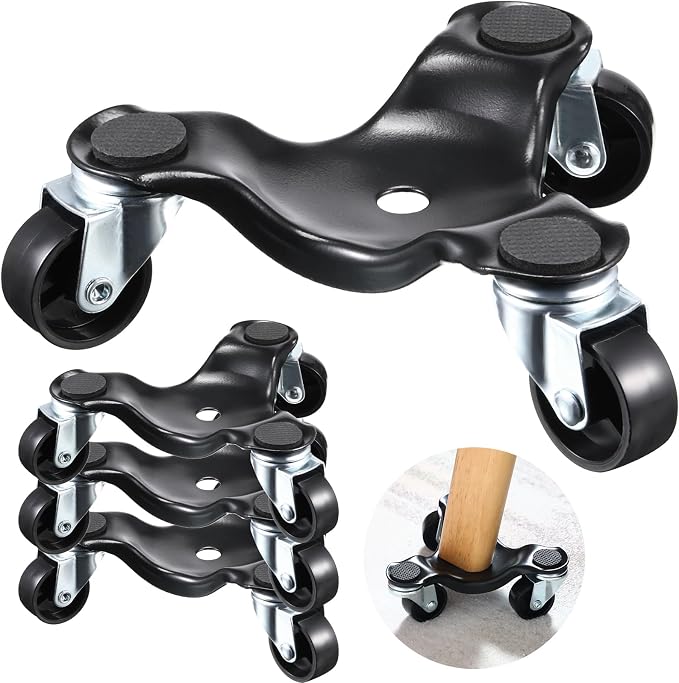 Tallew 4pcs Furniture Moving Dolly 3 Wheel Steel Tri Dolly Heavy Duty Movers Mobile Rollers Triangle Swivel Caster Easy Moving Tool for Home Furniture 200 Lbs Load Capacity(4pcs)