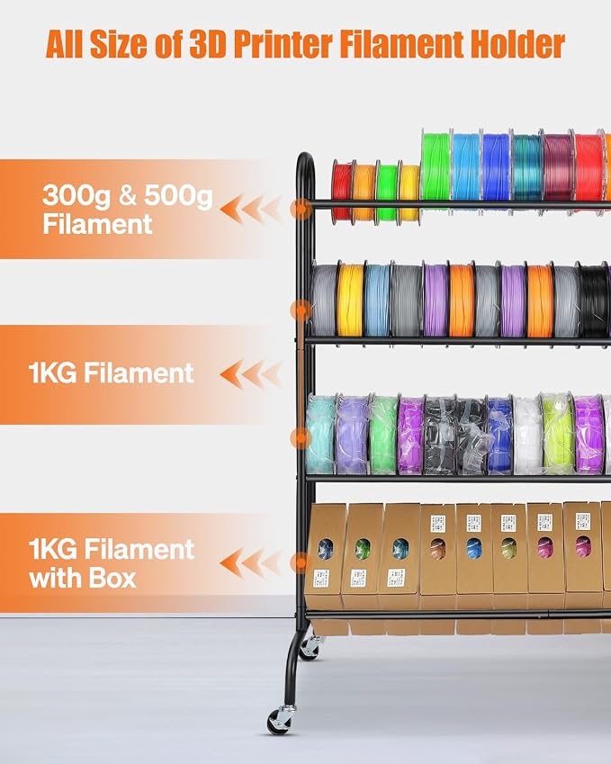 AHOWPD 3D Printer Filament Storage Rack - 4 Tier Heavy Duty Metal Shelf Filaments Spool Holder for PLA/ABS/TPU, Organized for 3D Printing Studio, Office Workshop