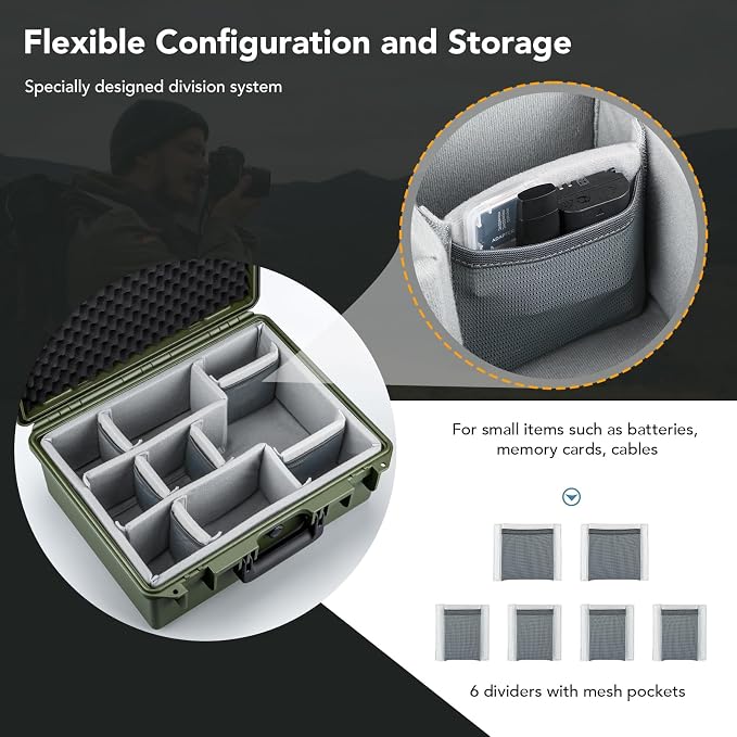 Lykus PVC1 Waterproof Hard Camera Case with Padded Dividers for Cameras, Lenses, Dual DJI Mavic/Air/Mini/Flip drones