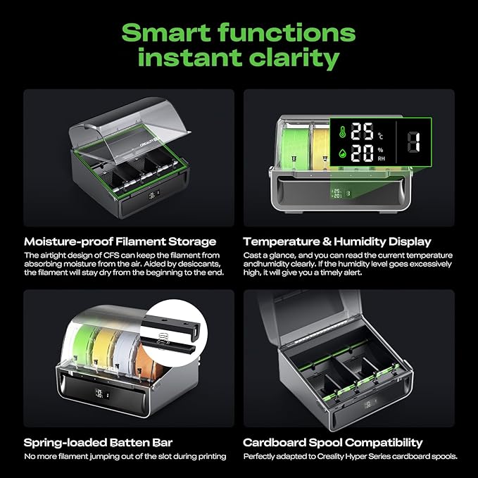 Creality CFS Multi Color Auto Filament System Anti-Moisture Filament Storage Auto-Switch & Run-Out Alerts 4-Channel Parallel Printing 16 Colors 3D Printing for K2 Plus, Hi 3D Printer