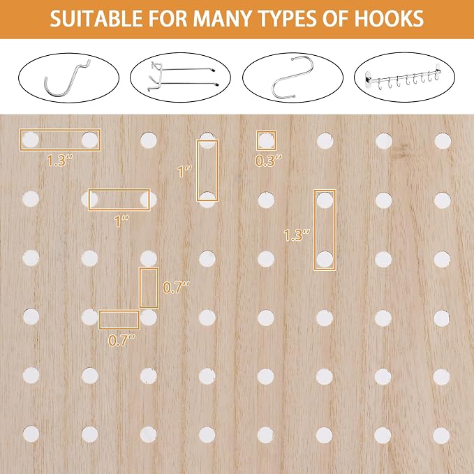 VINGLI Freestanding Pegboard with Support Feet, 5 FT Wood Room Divider Display Board Organizer, Folding Privacy Screen Partition Space Separator for Craft Shows Events Retail (Natural, 4 Panel)