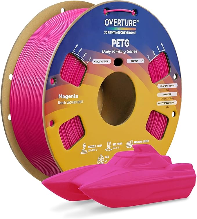 OVERTURE PETG Filament 1.75mm, High Speed 3D Printer Filament, Neatly Wound & Clog-Free, 1kg Spool (2.2lbs) Rapid PETG, Dimensional Accuracy +/- 0.02mm, Fit Most FDM Printers (Magenta)