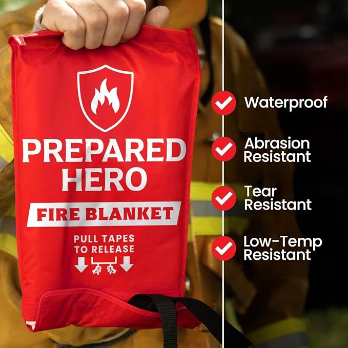 Prepared Hero Emergency Fire Blanket - 12 Pack - Fire Suppression for Kitchen, 39” x 39” Fiberglass Fire Blanket for Home
