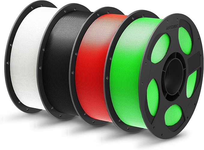 ANYCUBIC PLA Plus (PLA+), 3D Printer Filament 1.75mm Bundle, High Toughness, Dimensional Accuracy +/- 0.02mm, 4 Pack 1KG Reusable Spool, White, Black, Red, Green