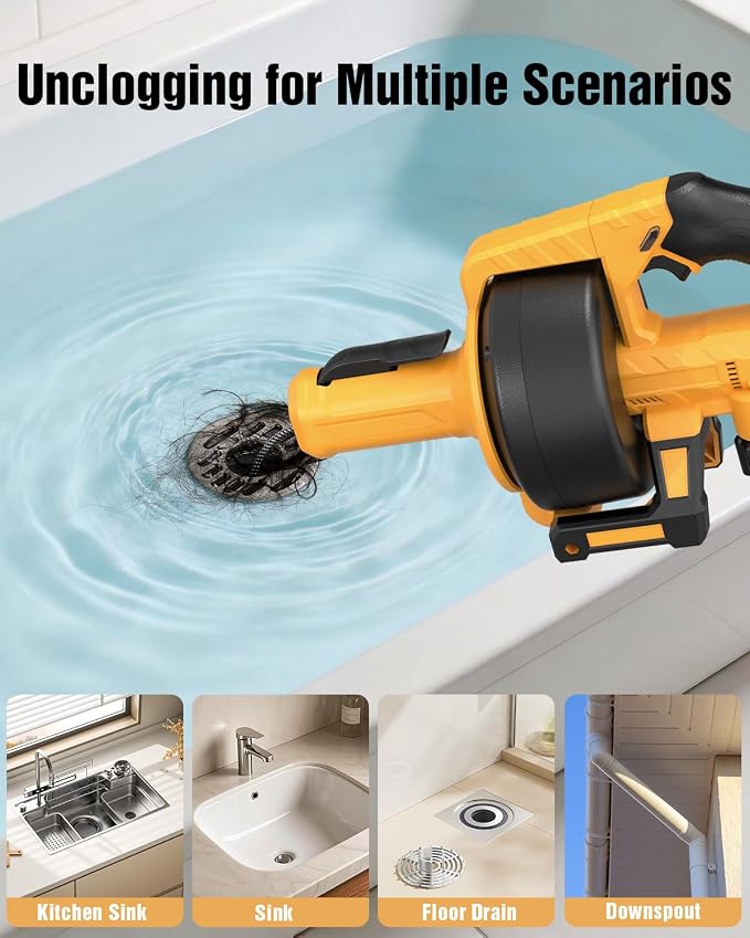 Ublue 21V Cordless Electric Drain Auger, 25Ft Auto Feed Drain Snake for Clog Remover with 2.0Ah Battery, Plumbing Snake for Sink Toilet Bathroom Shower Pipes 3/4"-2.95", Included Bag Gloves Rag