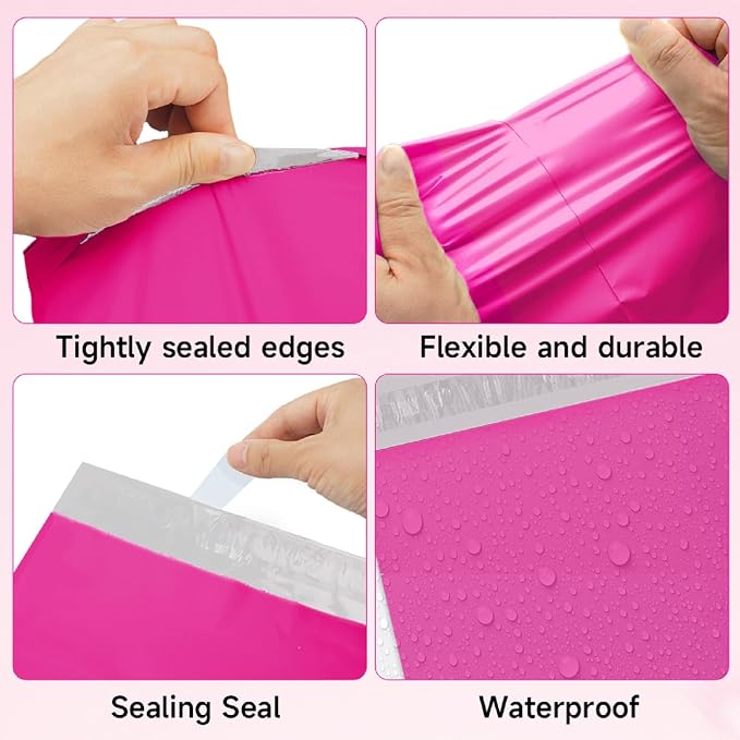 Pink Poly Mailers 12x15.5 Inch, 100 Pack | Self-seal shipping bags with secure adhesive; for boutiques, apparel, towels, accessories, and ecommerce orders