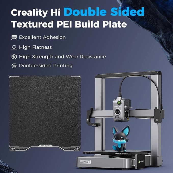 Creality Hi Build Plate Bed, PEI Double Sided Black Textured Plate, 280×265mm Flexible Spring Steel PEI Sheet, Easy Model Removal 3D Printer Platforms for Creality Hi Combo 3D Printer