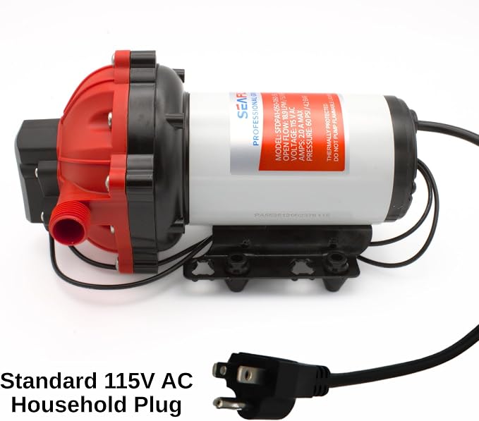 SEAFLO 55 Series 115V AC Automatic Demand Diaphragm Pump – 5.0 GPM, 60 PSI, 5-Chamber Self-Priming Water Pump w/Power Plug for Outlet, RV, Marine & Off-Grid Water Systems, 4-Year Warranty