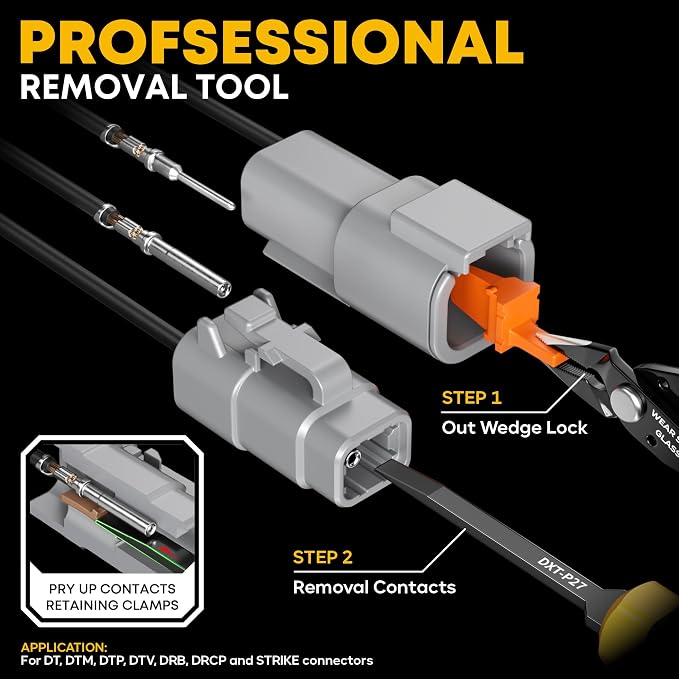 DTM Deutsch Series Connector Crimping Tool Kit, 2/3/4/6 Pin Miniature Waterproof Connectors, Size 20 Contacts (22-16 AWG), Ratcheting Crimper & Removal Tool for Sensors ECU, Fits Deutsch DTM