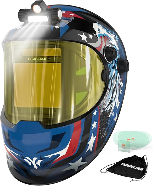 YESWELDER Auto Darkening Welding Helmet with SIDE VIEW and LED, 180° Panoramic View, 1/1/1/1 True Color Solar Powered Welder Hood, Wide Shade 3/5-9/9-13 Welder Mask for TIG MIG ARC CUT and GRIND