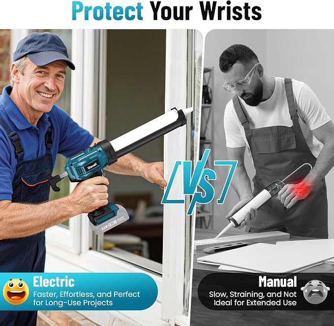 Electric Caulking Gun Compatible with 18V Makita Battery, 10 oz Cordless Caulk Gun with Caulking Tools-3 in 1 for Filling/Sealing, 4 Adjustable Speeds, LED Light(Battery Not Included)