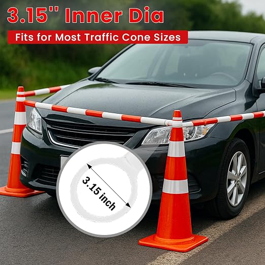 6 Pcs Retractable Traffic Cone Bar from 4ft to 7.2ft, Expandable Safety Cone Bars, Lightweight Barricade for Parking Lots, Road Construction (Cone Not Included, Red and White)