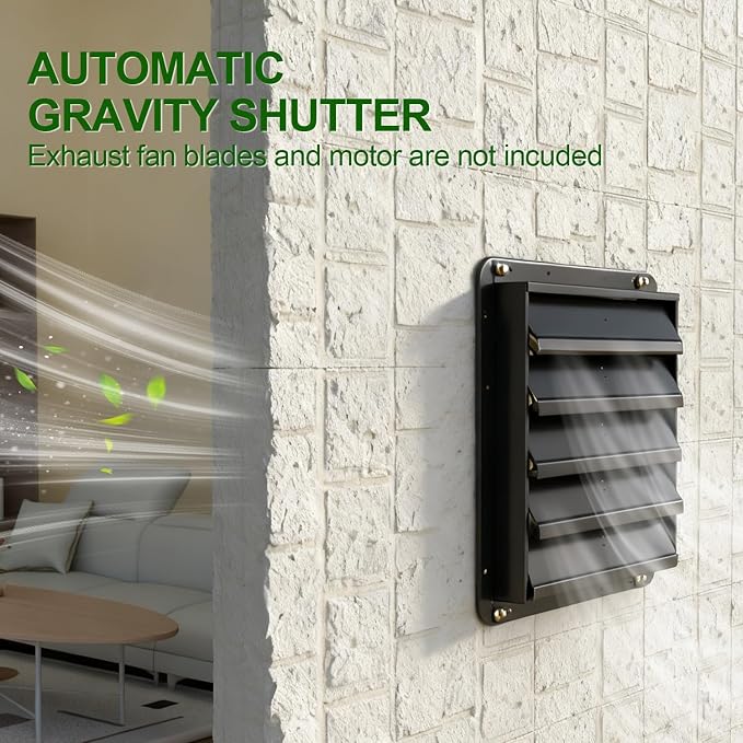 Galvanized Sheet Automatic Exhaust Louver Vent (Fan Blades and Motor Not Included) for Residential Attics, Workshops, Barns, Greenhouses (10inch)