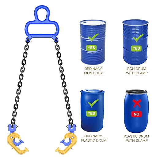 55 Gallon Drum Lift - Chain Drum Lifter - 2000 lbs Capacity - Suitable for Blue Plastic and Metal Drums (Enhanced Version) - This Product is Protected by a US Patent.