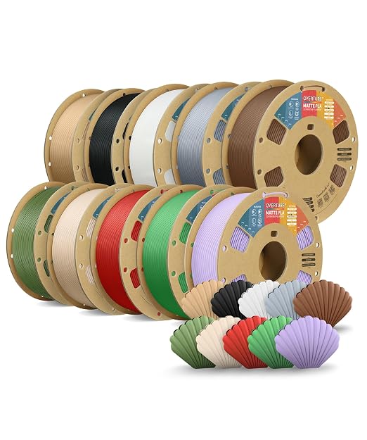 OVERTURE 10KG Bundle Matte PLA, Low Warp & Matte Surface 3D Printer Filament