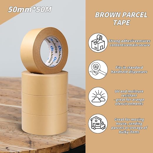 Oleitodh 16 Pack Brown Paper Packing Tape, Kraft Paper Tape Bulk 2" x 55 Yardx 7 mil Gummed Tape for Marking, Sealing Box, Masking, Shipping, Strong Adhesive Easy-to-Tear Waterproof Tape