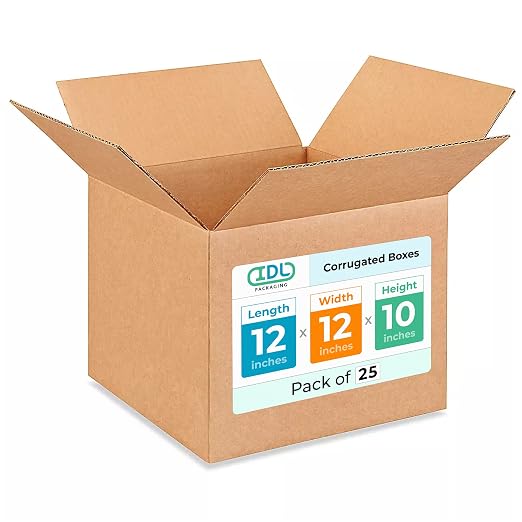 Medium Moving & Shipping Boxes 12"L x 12"W x 10"H (25-Pack) - Extra Strength 200 lb vs Regular - USA-Made Corrugated Cardboard Boxes - Packing Box for USPS, UPS, FedEx by IDL Packaging