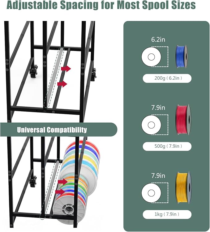 3D Printer Filament Storage Rack 3 Tiers Heavy Duty Metal Filament Spool Holder Holds 36 Spools Sturdy Rolling Filament Shelf with Wheels Easy Assembly Space-Saving for Home Office Workshop