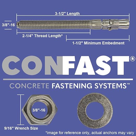 CONFAST 3/8" x 3-1/2" Wedge Anchor Zinc Plated (Box of 50)