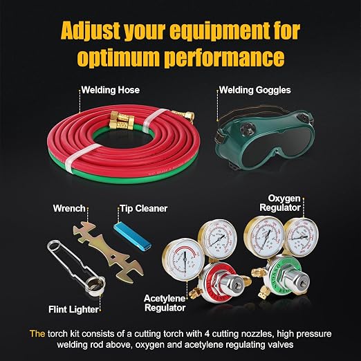 Professional Oxygen Acetylene Torch Kit, Heavy-Duty Cutting Welding Torch Welder Set with Two Hoses, Precision Regulator Gauges, Durable Blue Storage Case