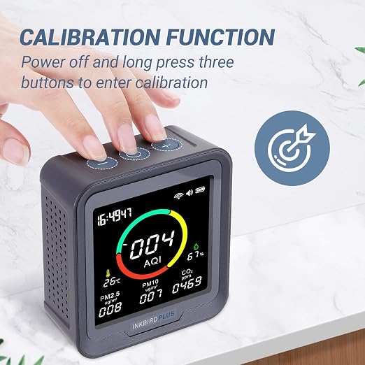 INKBIRDPLUS Air Quality Monitor Indoor Battery Powered | NDIR Sensor 6-in-1 Detector for CO2, PM2.5, PM10, AQI, Temperature and Humidity for Rooms,Grow Tents, Cellars, Offices | Air Quality Monitor Indoor