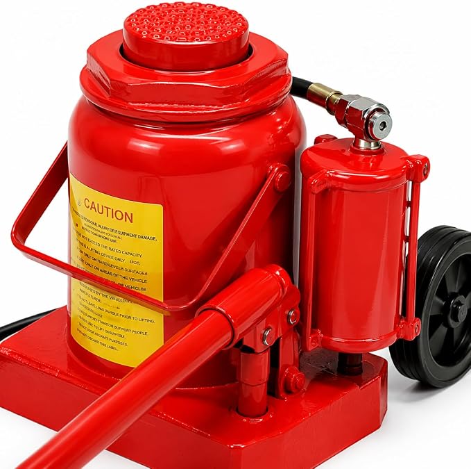 Stark USA 50 Ton Air Hydraulic Jack, Industrial Pneumatic Bottle Jack with Long Handle & Wheels, Professional Heavy Equipment Lift for Semi Trucks, Buses, Trailers, RVs & Agricultural Machinery