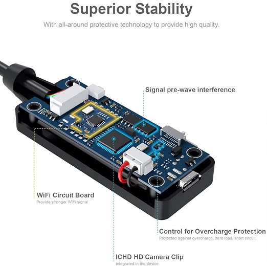 Wireless Endoscope Camera with Light HD Waterproof WiFi Borescope Flexible 5.5MM Automotive Snake Inspection Camera Compatible Android and iOS Smartphones, iPhone, iPad, 4.92FT
