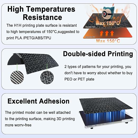 257x257mm PET PEO Double Side Build Plate for Bambu Lab X2D/P2S/X1C/X1/X1E/P1P/P1S/A1, Smooth Diamond PEO+Carbon Fiber PET Spring Steel Sheet Plate for Bambu Labs 3D Printer