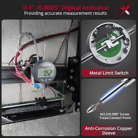 XUNTOP Professional Dimensional Measurement Kit: Digital Thickness Gauge & Dial Digital Indicator with Magnetic Base, LCD Display, 0.0005inch Accuracy, Unit Conversion for Metal Plastic Leather