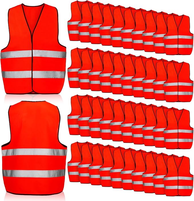 Tarpop 60 Packs Safety Vests Pack High Visibility Construction Vests Reflective Working with 2 Reflective Strips