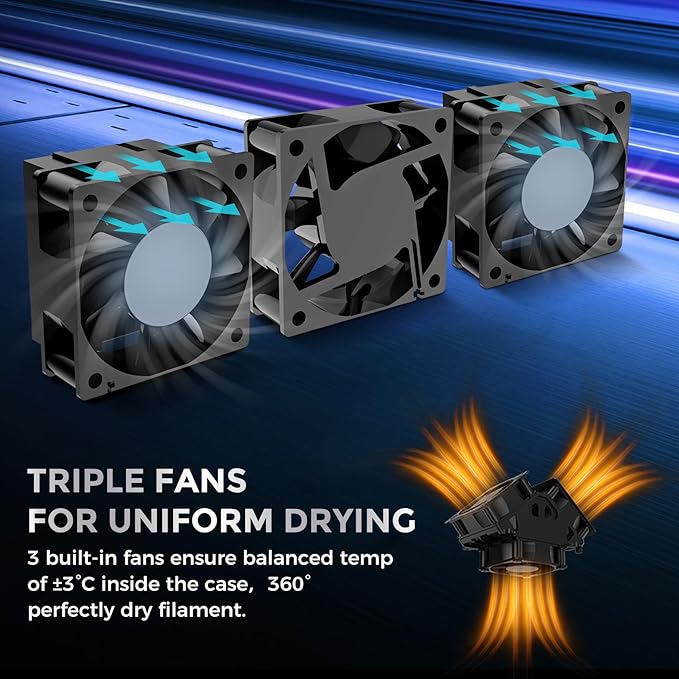SUNLU Official Filament Dryer S4, 4-Spool Filament Storage Box with Auto Humidity Control, 350W PTC Fast Heating, 70℃ Max Temperature for 3D Printer Filament, S4 Black
