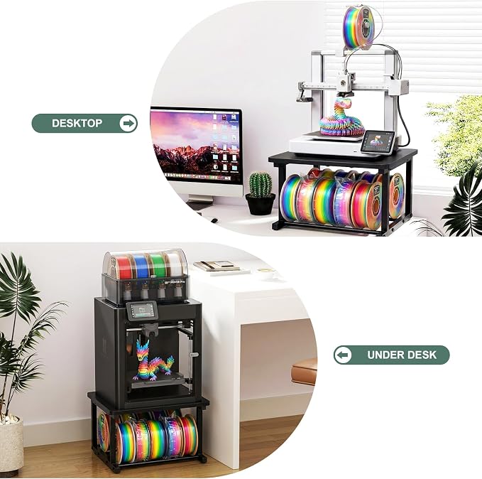 3D Printer Stand for Desk 3D Printer Table with Filament Storage 2 Tiers 3D Printer Filament Storage Rack Desktop Heavy Duty Sturdy Anti-Vibration Holds 10 Spools for Home Office Workshop