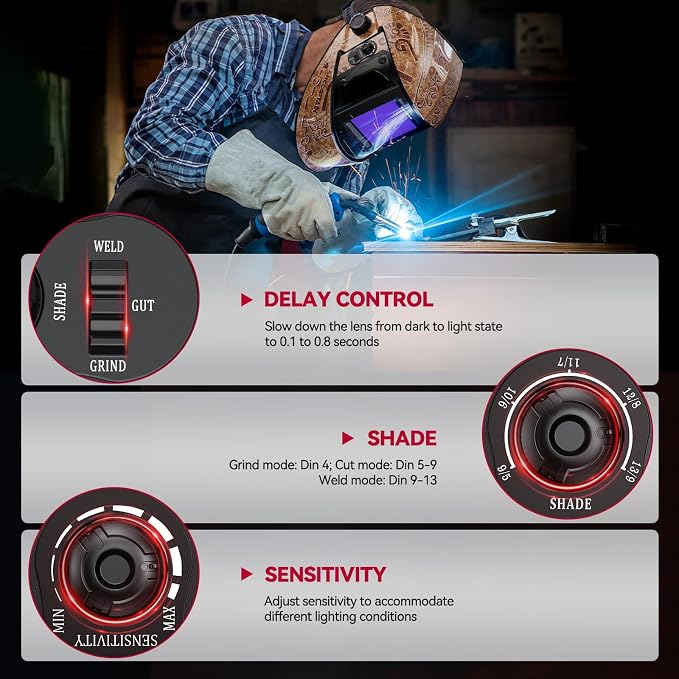 ARCCAPTAIN Auto Darkening Welding Helmet with Side View, 180° Panoramic View, 1/1/1/1 True Color Large Viewing Welding Hood with 4 Arc Sensor Solar Powered, Wide Shade 4/5-9/9-13, Woodcarving