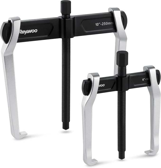6" and 10" 2-Jaw Gear Puller Set, 2 Pack with Small (0-5.35" External/1.7-5.7" Internal) & Large (0-8.2" External/3-10.5" Internal) Spread, Heavy-Duty Bearing, Flywheel, Pulley and Gear Remover Tool