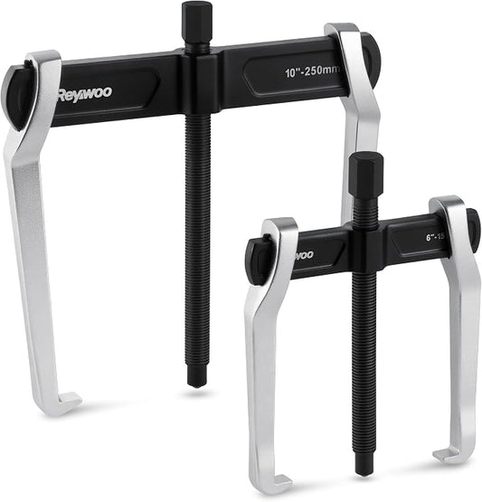 6" and 10" 2-Jaw Gear Puller Set, 2 Pack with Small (0-5.35" External/1.7-5.7" Internal) & Large (0-8.2" External/3-10.5" Internal) Spread, Heavy-Duty Bearing, Flywheel, Pulley and Gear Remover Tool