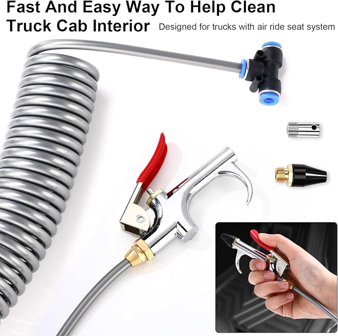 4 Set Air Blow Gun Kit with 11.5 ft Nylon Hose Heavy Duty Truck Air Seat Blow Gun Kit with 2 Interchangeable Nozzle Tips for Semi Truck 1/4 Inch Npt for Tractor Dust Clean(Silver,Gray)